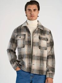 Wool touch check overshirt