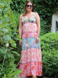 Mix Print Long Dress Strap
