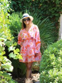 Orange White Lelies Short Dress