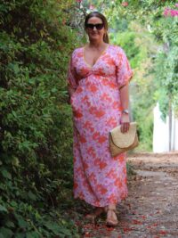 Orange White Lelies Long Dress