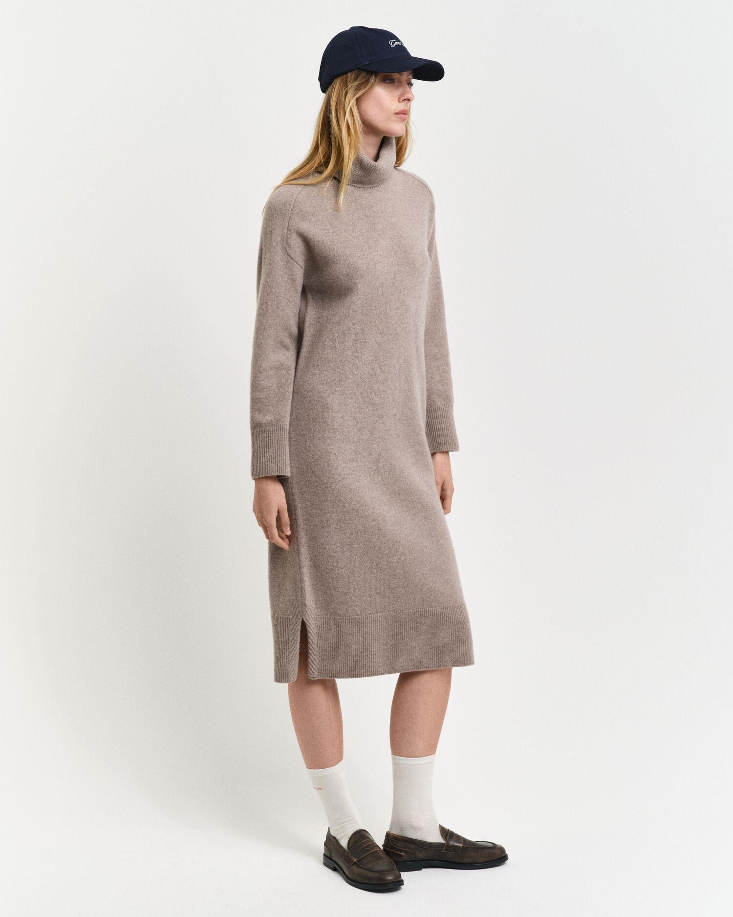 HERRINGBONE DETAIL ROLLNECK DRESS