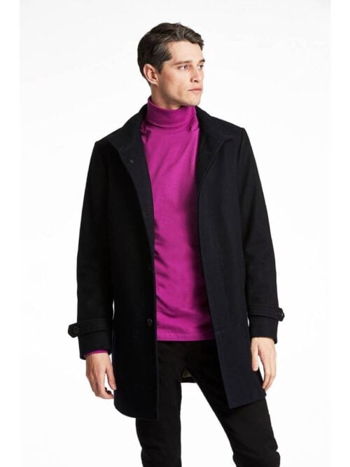 Recycled wool funnel neck coat