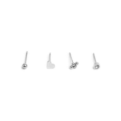 Earr, 4 studs heart+balls steel