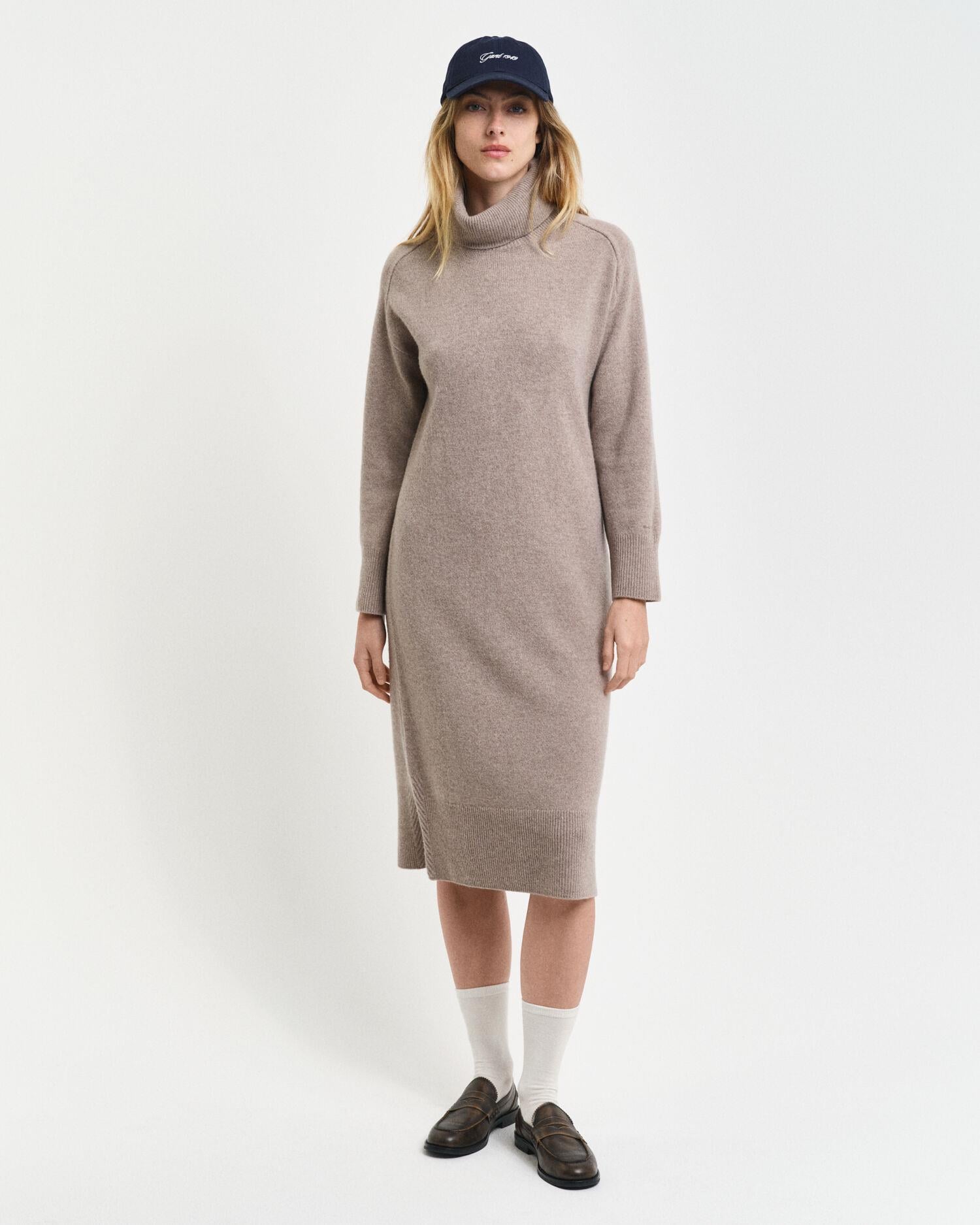HERRINGBONE DETAIL ROLLNECK DRESS