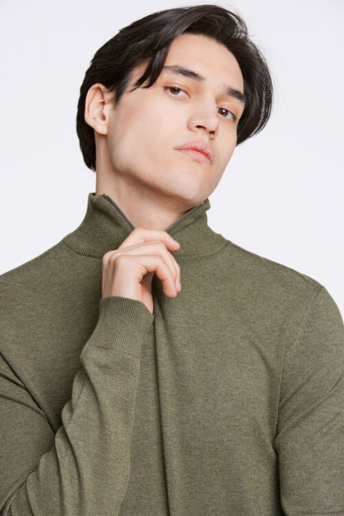 Half zip mélange knit
