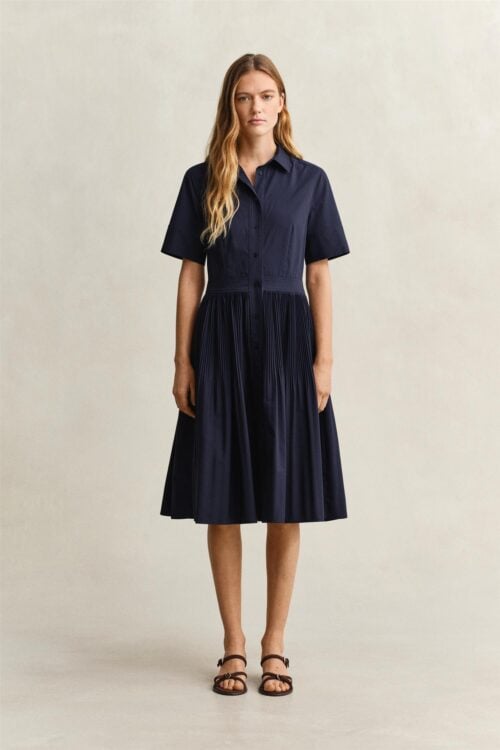 Ctn Pleated Ss Shirt Dress