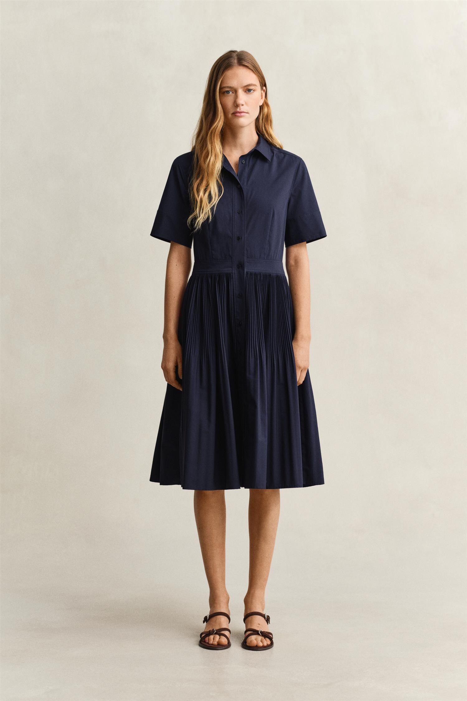 Ctn Pleated Ss Shirt Dress