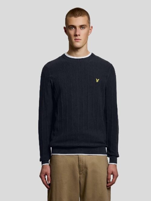 Tipped Pique Knitted Crew Neck Jumper