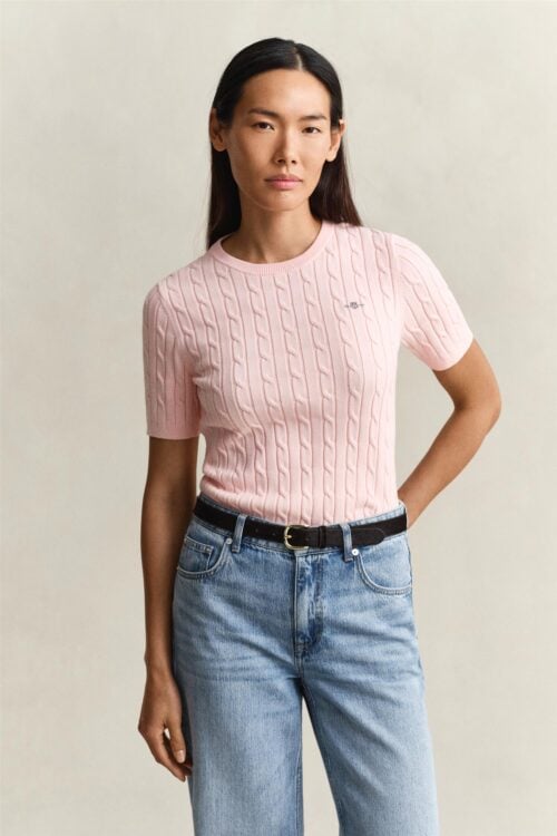 Stretch Cotton Cable Ss C-Neck
