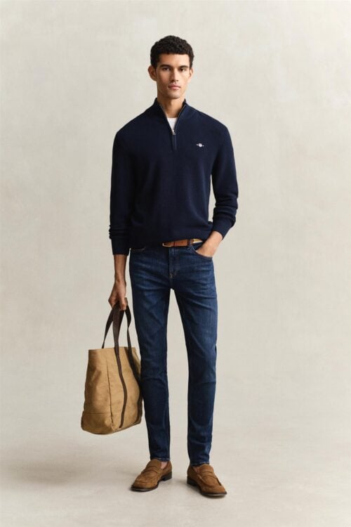 Micro Textured Cotton Half Zip