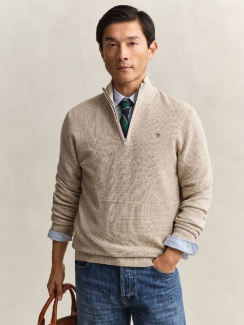 Micro Textured Cotton Half Zip