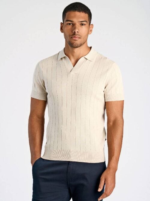 Open collar knitted polo S/S
