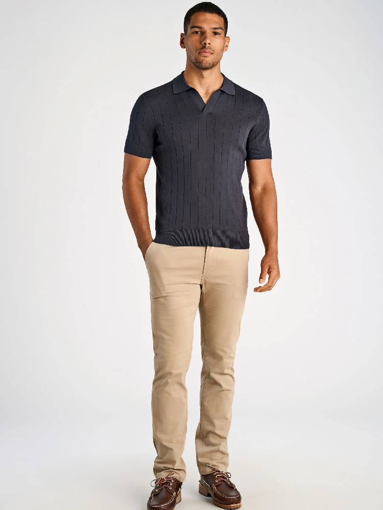 Open collar knitted polo S/S