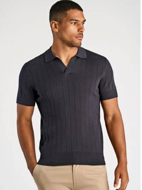 Open collar knitted polo S/S