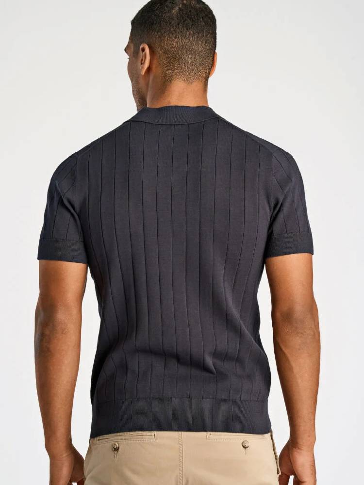 Open collar knitted polo S/S