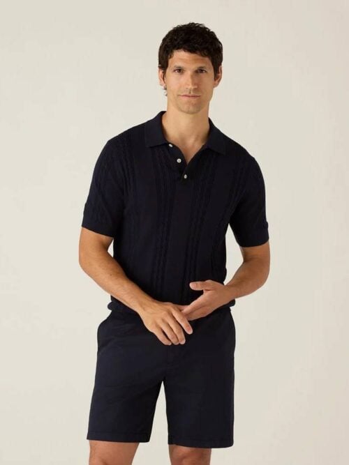 Short Sleeve Cable Knitted Polo Sweater