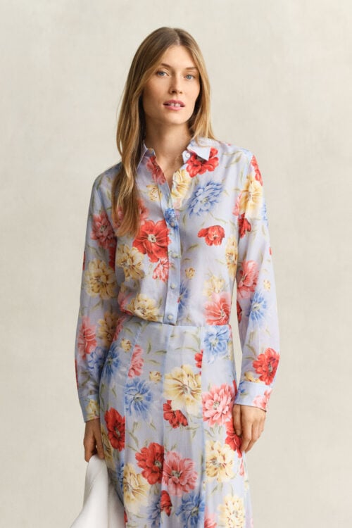 Reg Floral Print Ctn Silk Ls Shirt
