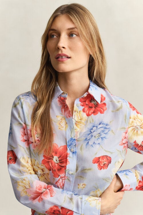 Reg Floral Print Ctn Silk Ls Shirt