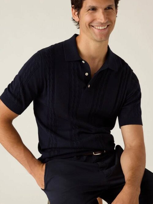 Short Sleeve Cable Knitted Polo Sweater